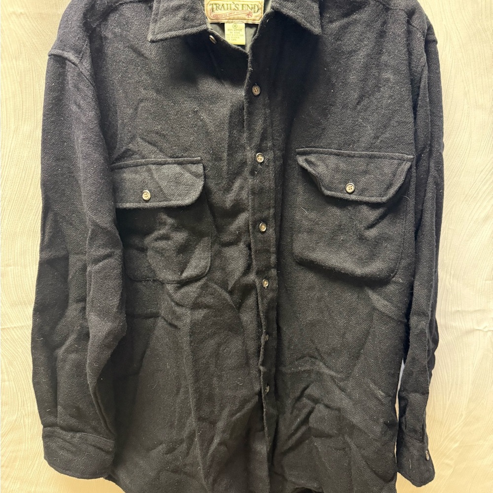Vtg Trail’s End Black Wool-Look Lined Shacket Hong Kong 70s 80s Workwear M EUC
